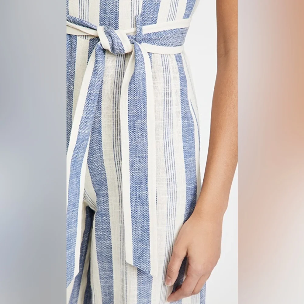 Alice + Olivia Marty Belted Striped Linen-Blend Jumpsuit - Picture 6 of 16